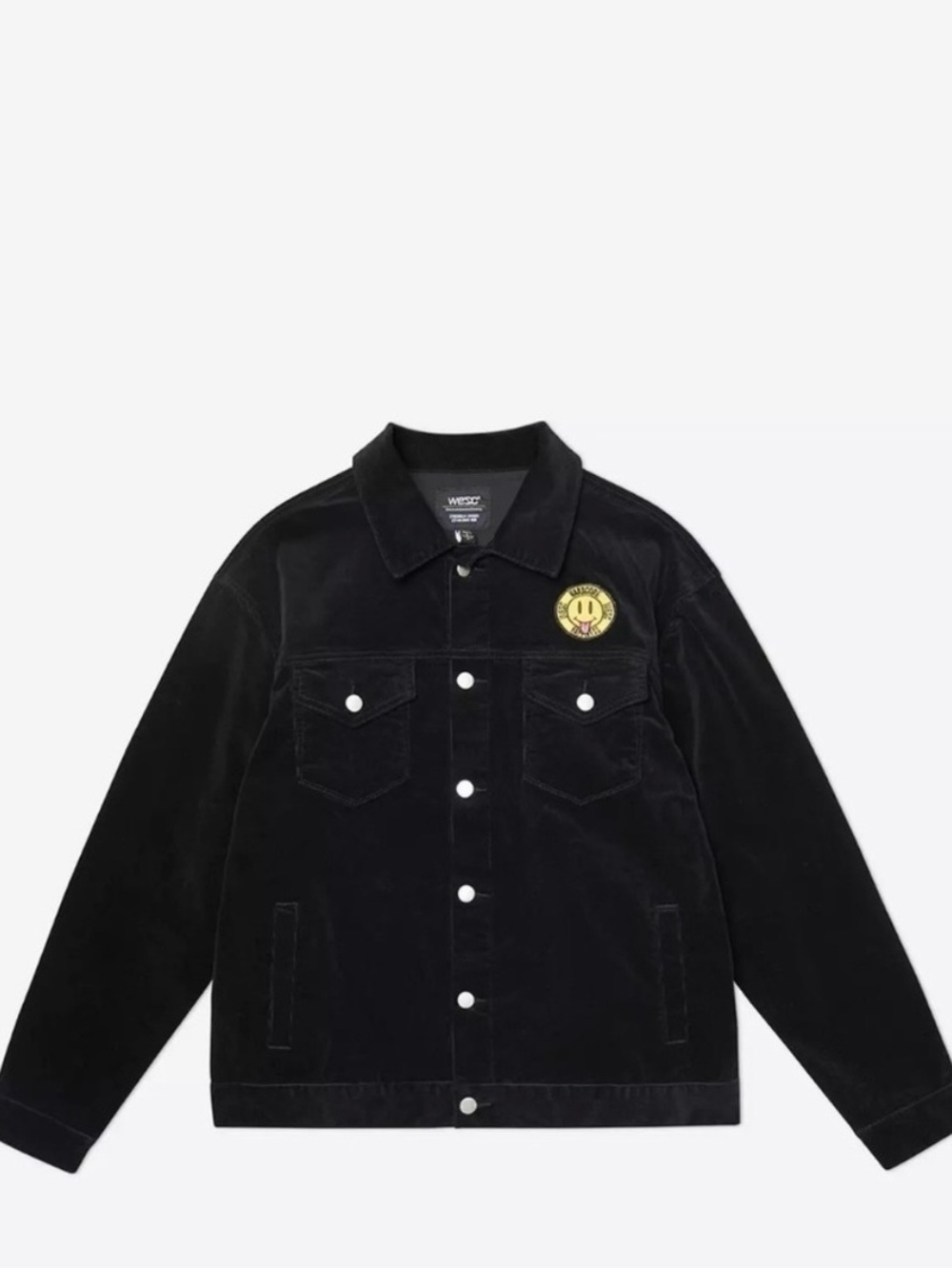WESC Black Corduroy Unisex Jacket with Yellow Smile Patch